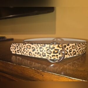 White House Black Market WHBM Genuine Leather Leopard Calf Hair Belt Size S